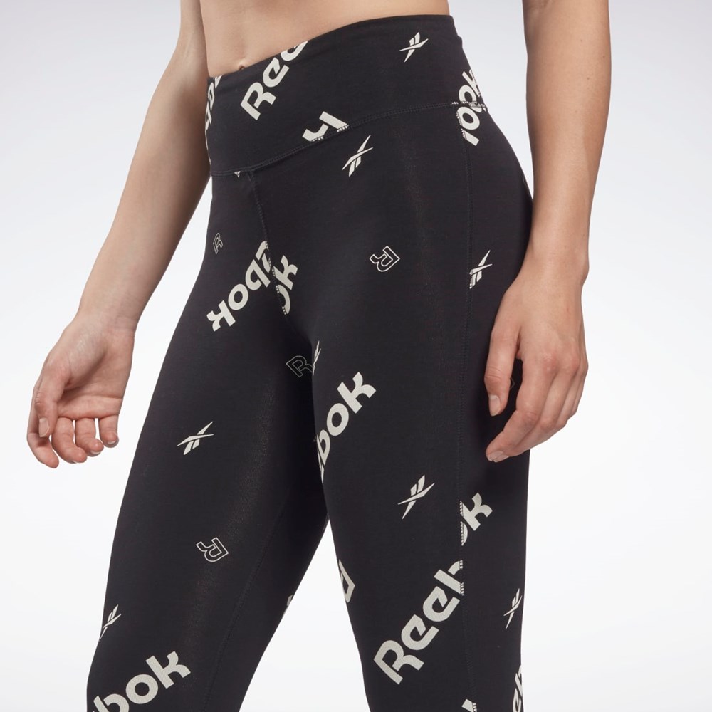 Reebok Identity Bawełniane Printed Leggings Czarne | ADFP-56743