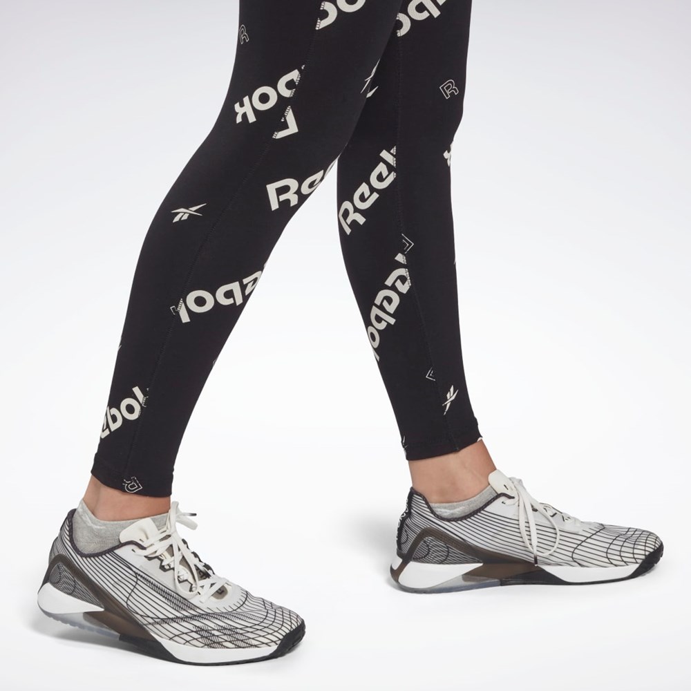 Reebok Identity Bawełniane Printed Leggings Czarne | ADFP-56743