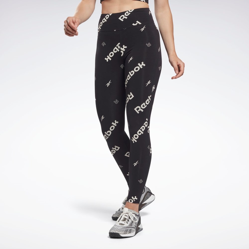 Reebok Identity Bawełniane Printed Leggings Czarne | ADFP-56743