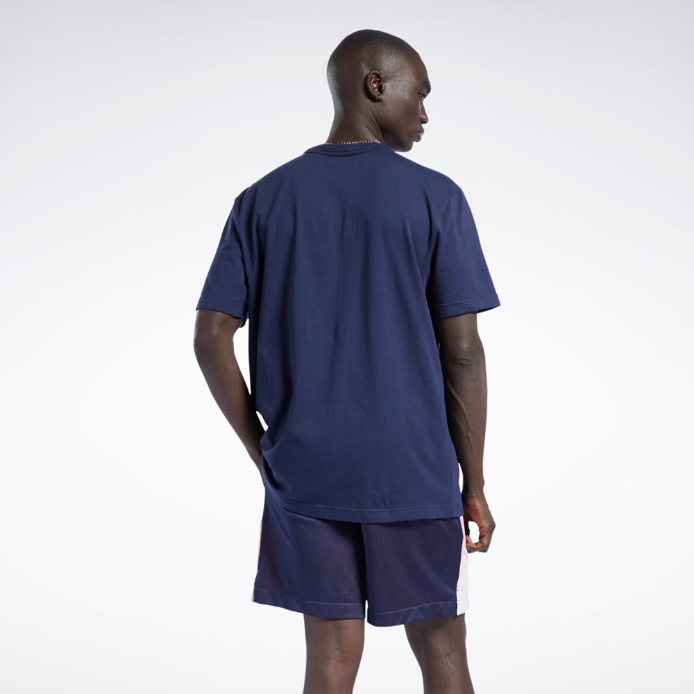 Reebok Iverson Basketball I3 Blue Print Krótkie Sleeve T-Shirt Granatowe | JCOY-45618