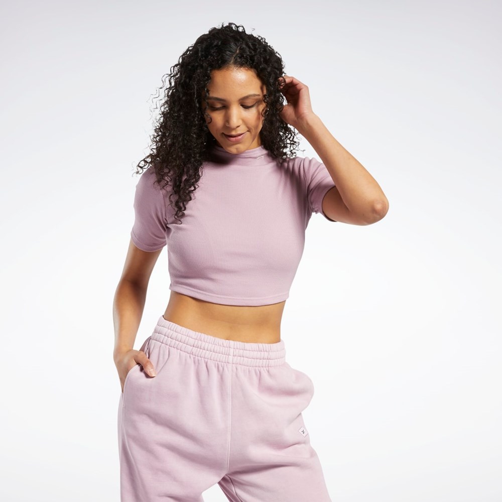 Reebok Krótkie Sleeve Rib Tight Shirt Infused Lilac | FNJU-26170