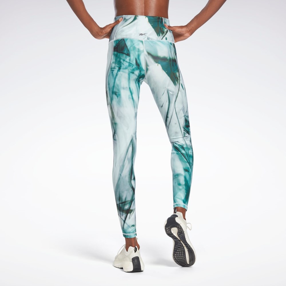 Reebok Lux Bold High-Waisted Liquid Abyss Print Tights Głęboka | BNOZ-65179