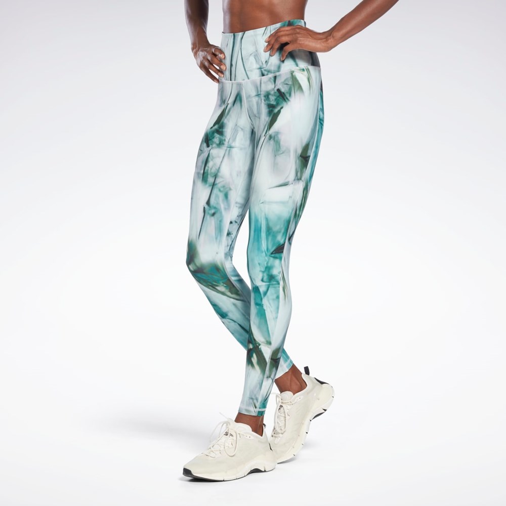 Reebok Lux Bold High-Waisted Liquid Abyss Print Tights Głęboka | BNOZ-65179