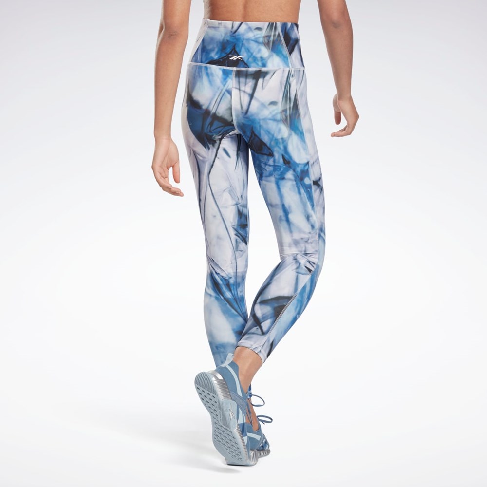 Reebok Lux Bold High-Waisted Liquid Abyss Print Tights Niebieskie | MDOW-43062