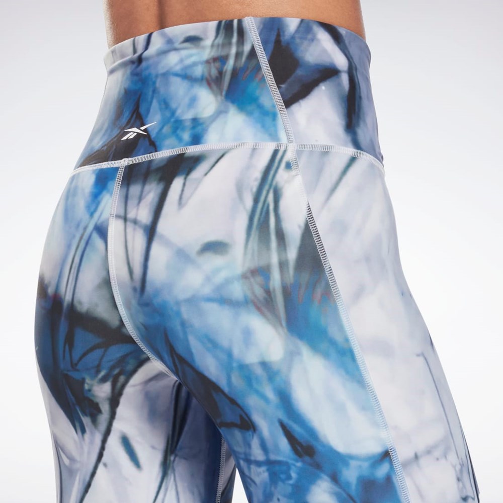 Reebok Lux Bold High-Waisted Liquid Abyss Print Tights Niebieskie | MDOW-43062