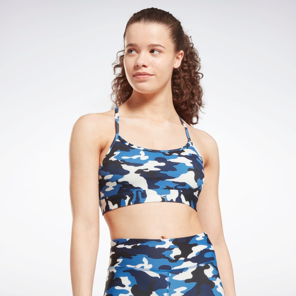 Reebok Lux Chudy Paskiem Camo Print Sports Bra Niebieskie | BSFP-81462