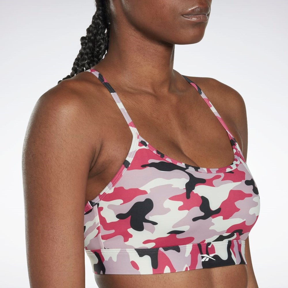 Reebok Lux Chudy Paskiem Camo Print Sports Bra Różowe | HQGF-18354