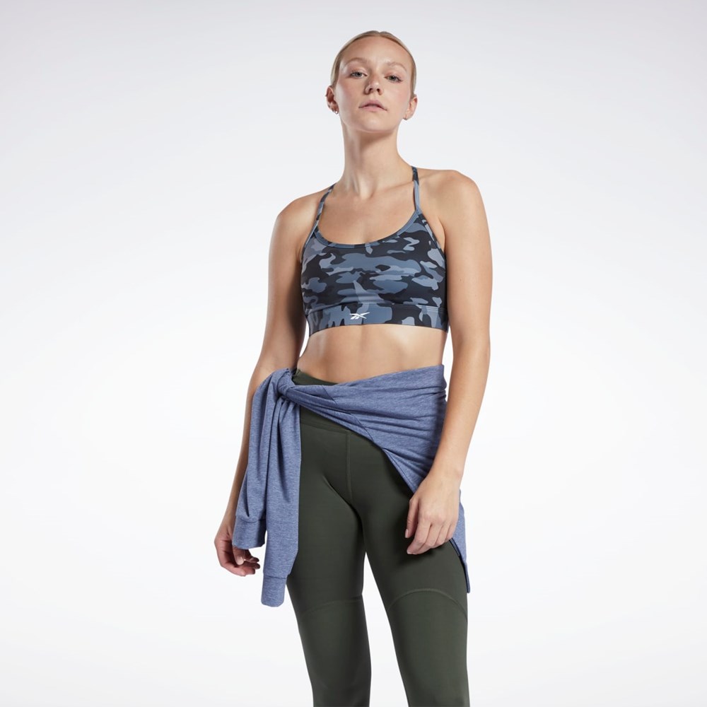 Reebok Lux Chudy Paskiem Camo Print Sports Bra Czarne | JSAT-72693