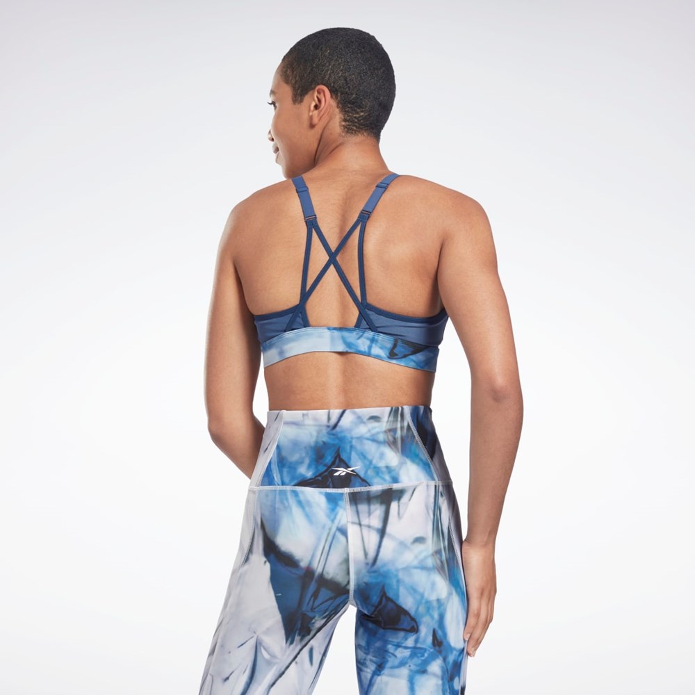 Reebok Lux Z Paskami Liquid Abyss Print Sports Bra Niebieskie | SWAQ-83940