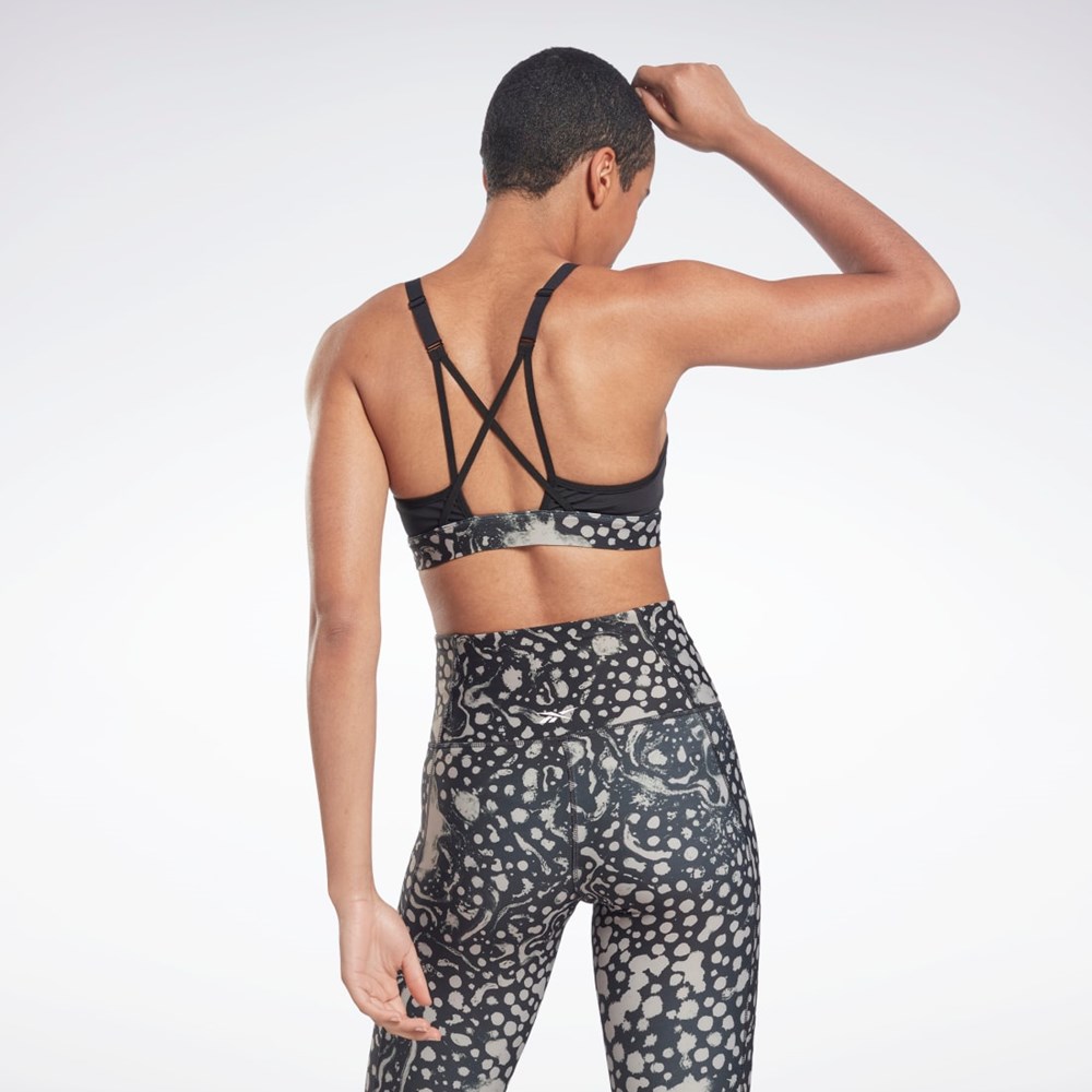 Reebok Lux Z Paskami Modern Safari Print Sports Bra Czarne | QVCR-56948