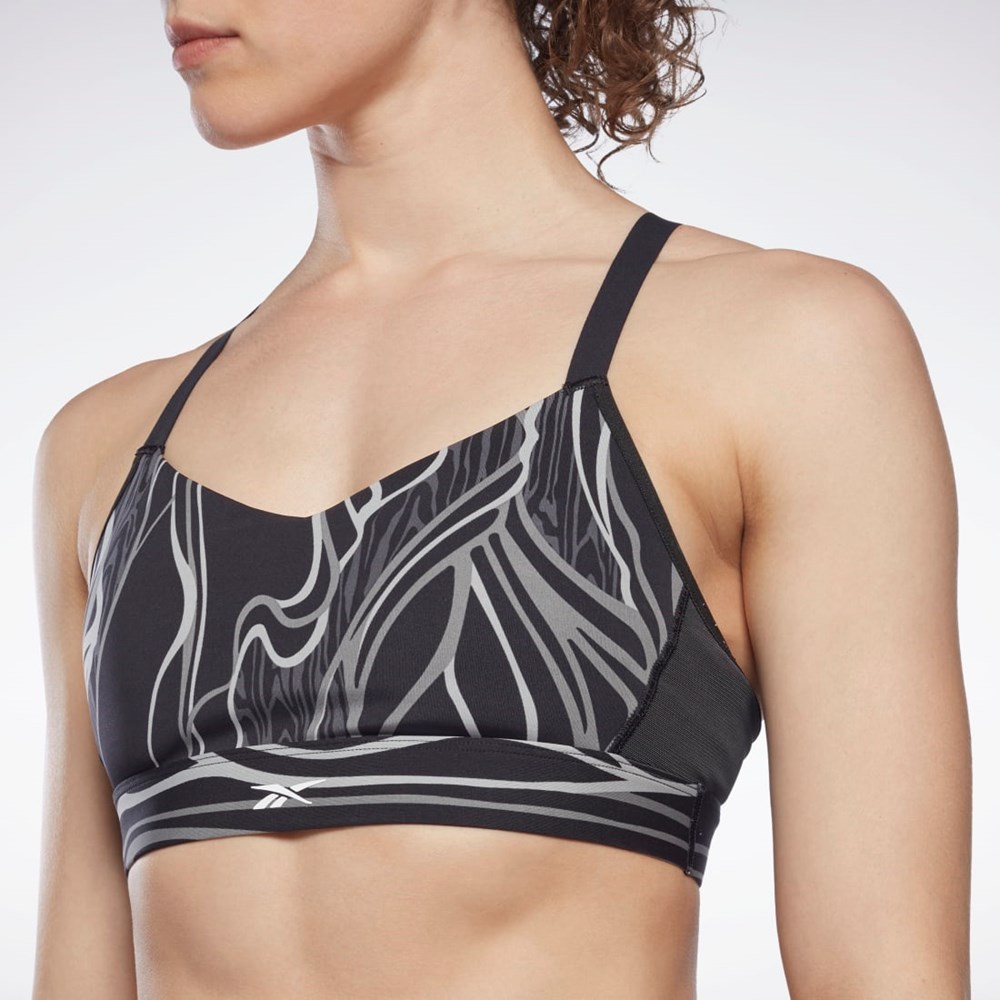 Reebok Lux Z Paskami Nature Grown Print Sports Bra Czarne | HTRC-41378