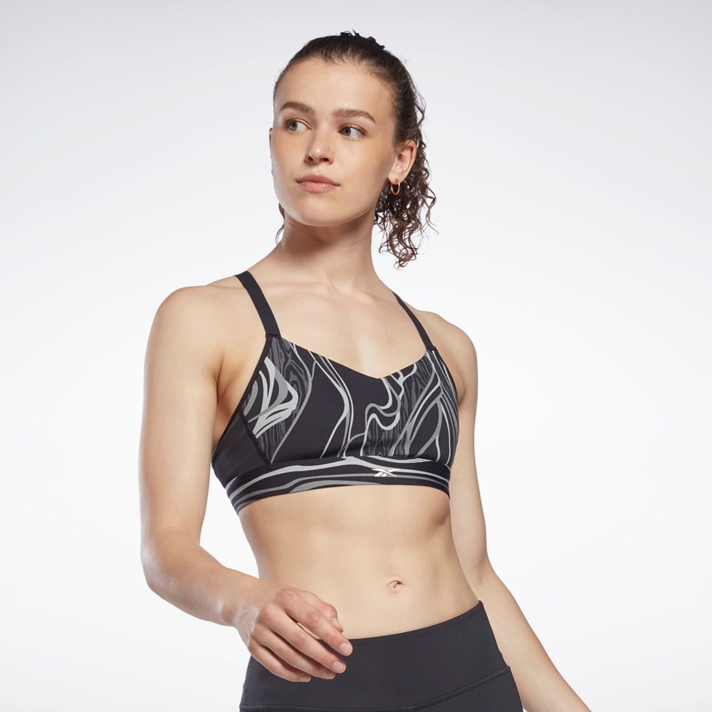 Reebok Lux Z Paskami Nature Grown Print Sports Bra Czarne | HTRC-41378