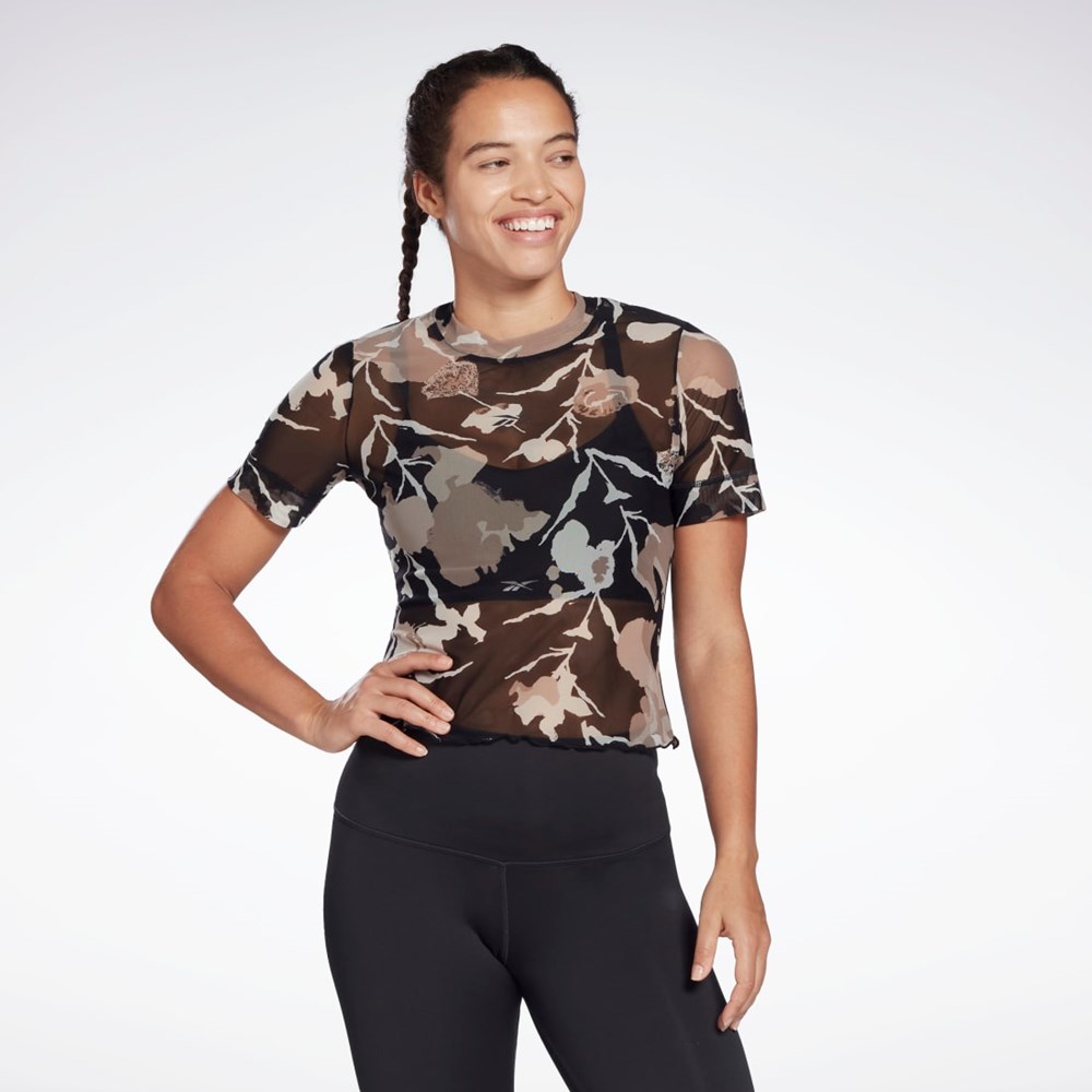 Reebok MYT Allover Print Mesh T-Shirt Czarne | AWFL-32819