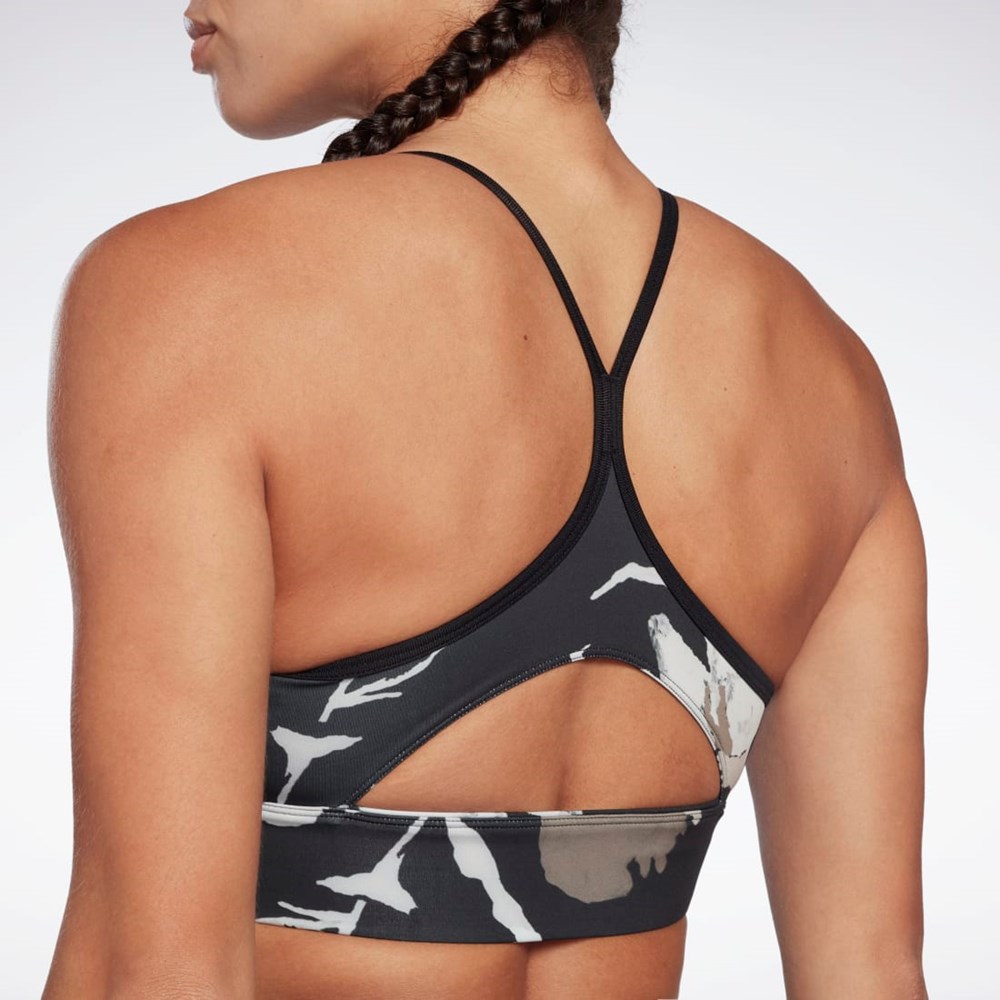 Reebok MYT Printed Sports Bra Czarne | PGRB-46871