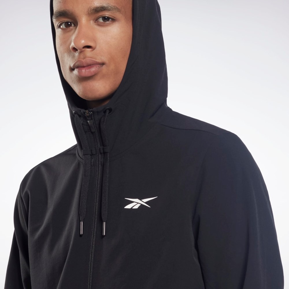 Reebok Performance Woven Zip Up Hoodie Czarne | CLFE-93410