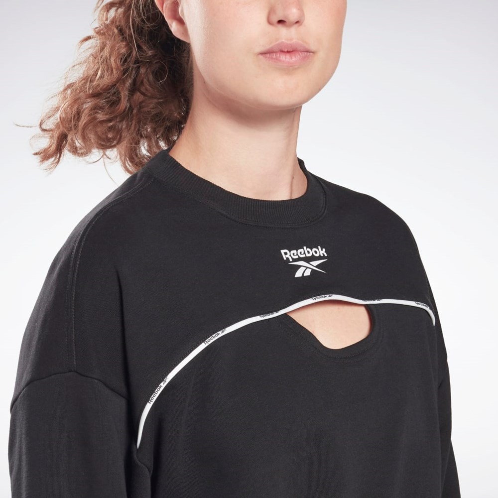 Reebok Piping Crewneck Sweatshirt Czarne | NXQY-89672