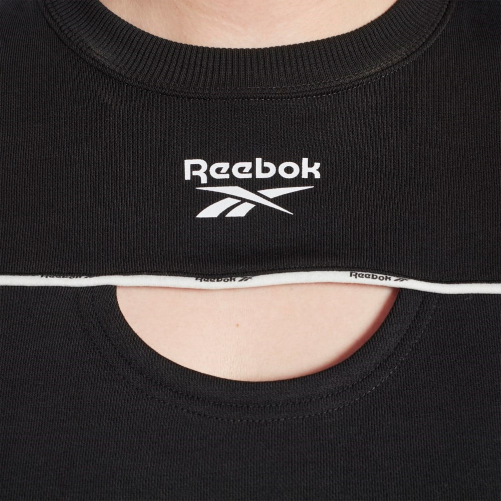 Reebok Piping Crewneck Sweatshirt (Plus Size) Czarne | NUDC-62459