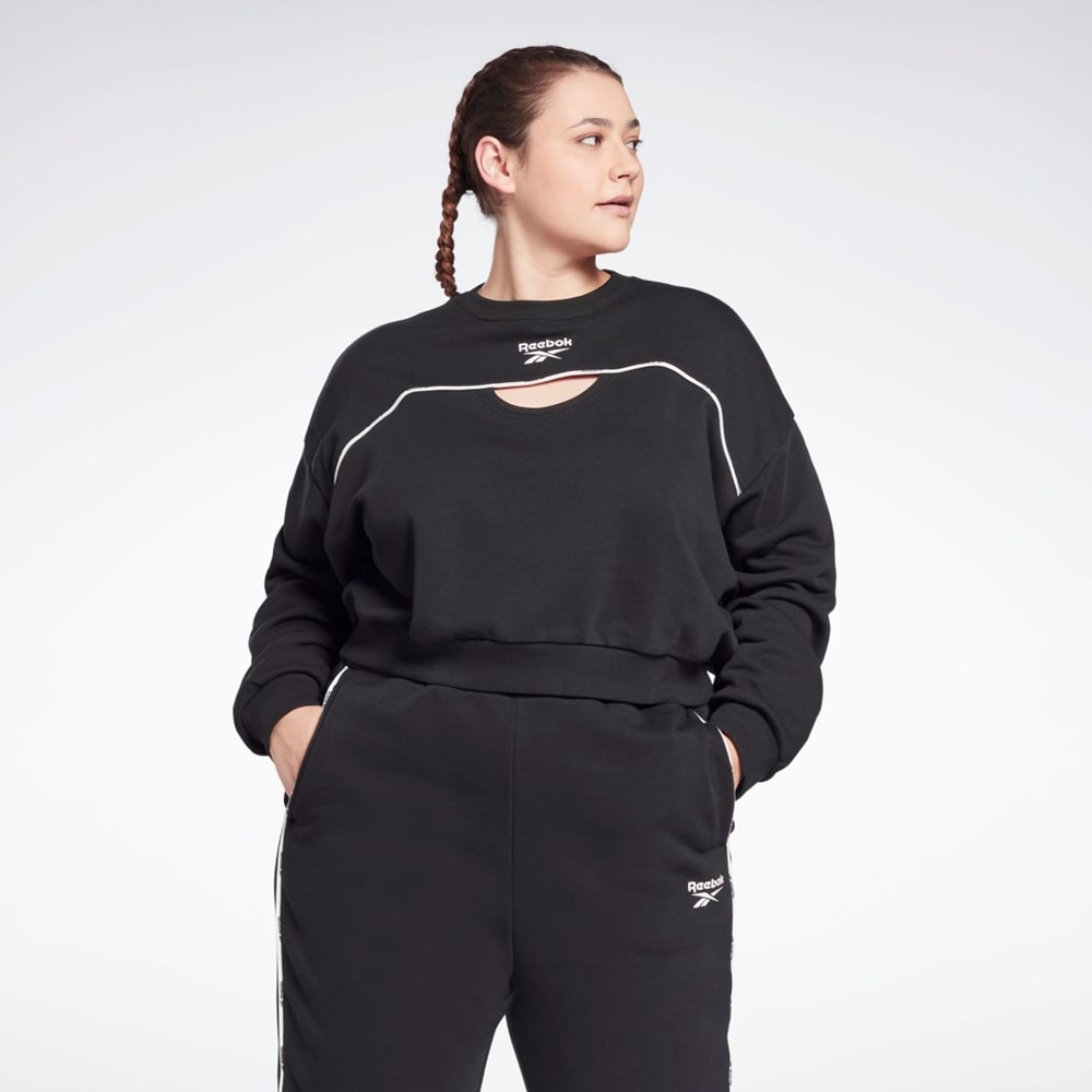 Reebok Piping Crewneck Sweatshirt (Plus Size) Czarne | NUDC-62459