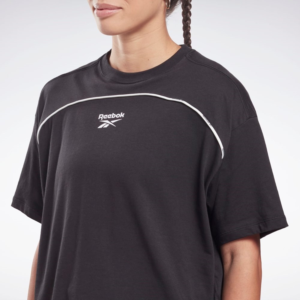 Reebok Piping T-Shirt Czarne | CAPB-52674