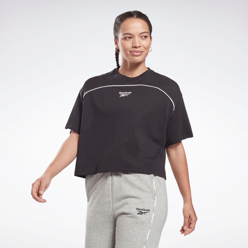 Reebok Piping T-Shirt Czarne | CAPB-52674