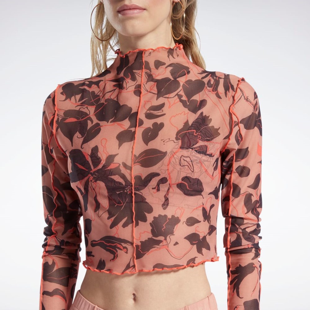 Reebok Reebok Classics Flourishing Floral Print Mesh Long Sleeve Shirt Koralowe | TYAQ-39284