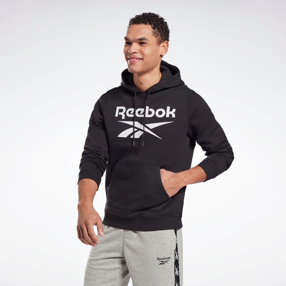 Reebok Reebok Identity Fleece Hoodie Czarne Białe | DVIM-47802