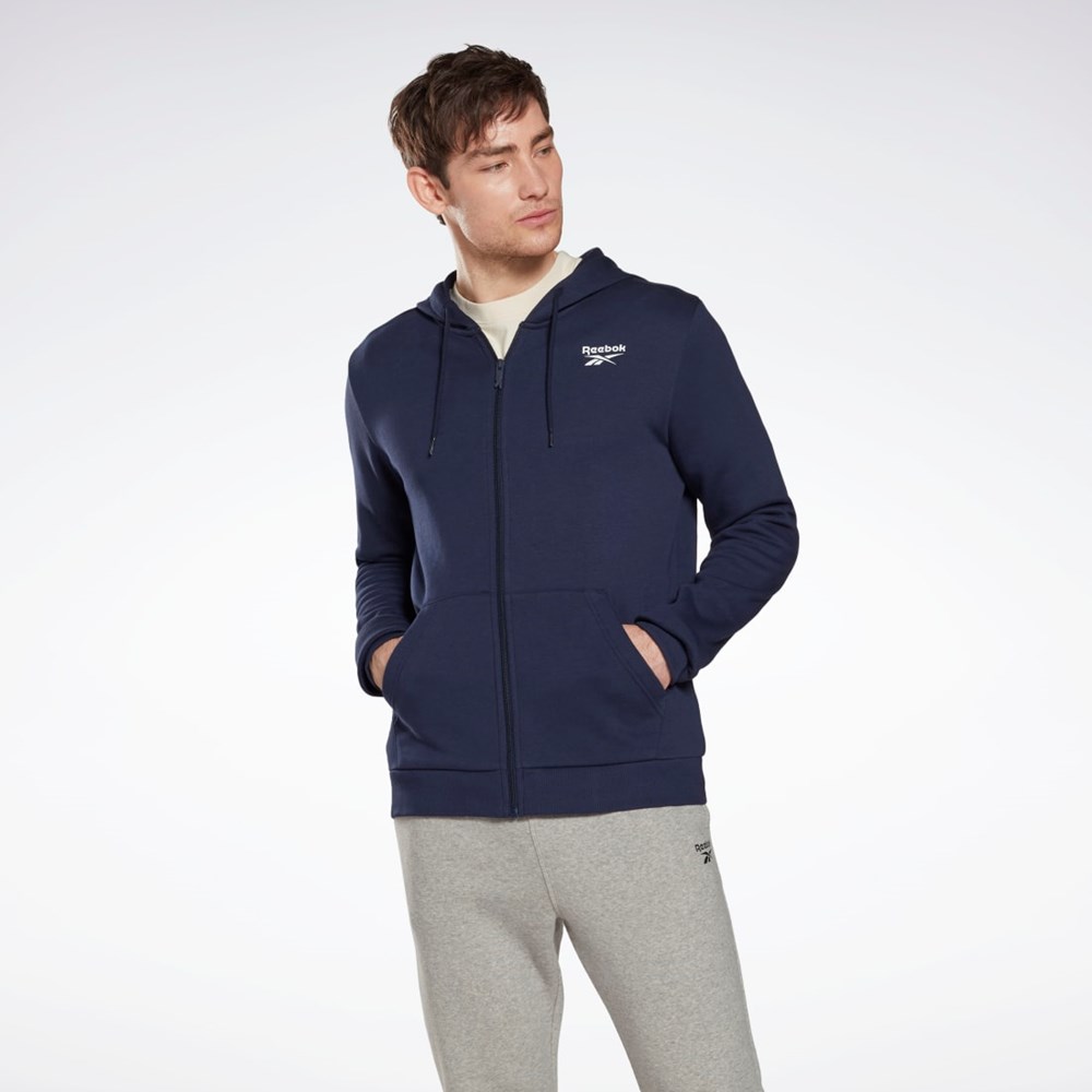 Reebok Reebok Identity Fleece Zip-Up Hoodie Granatowe | CYLI-76023