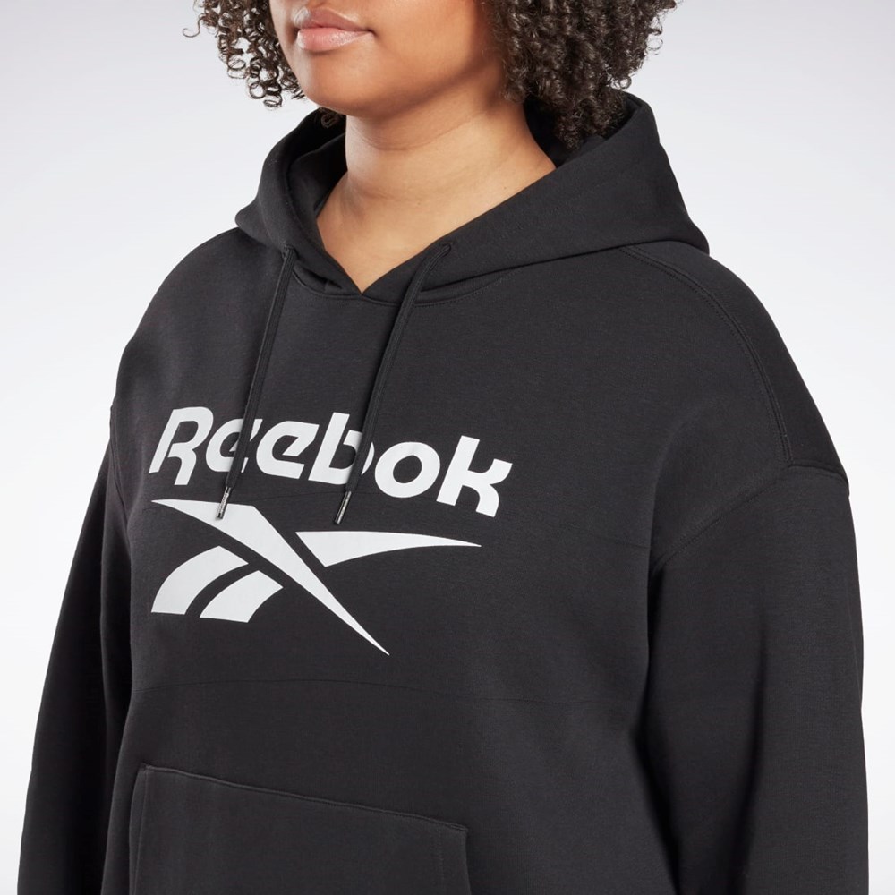 Reebok Reebok Identity Logo Fleece Pullover Hoodie (Plus Size) Czarne | QWUK-72190