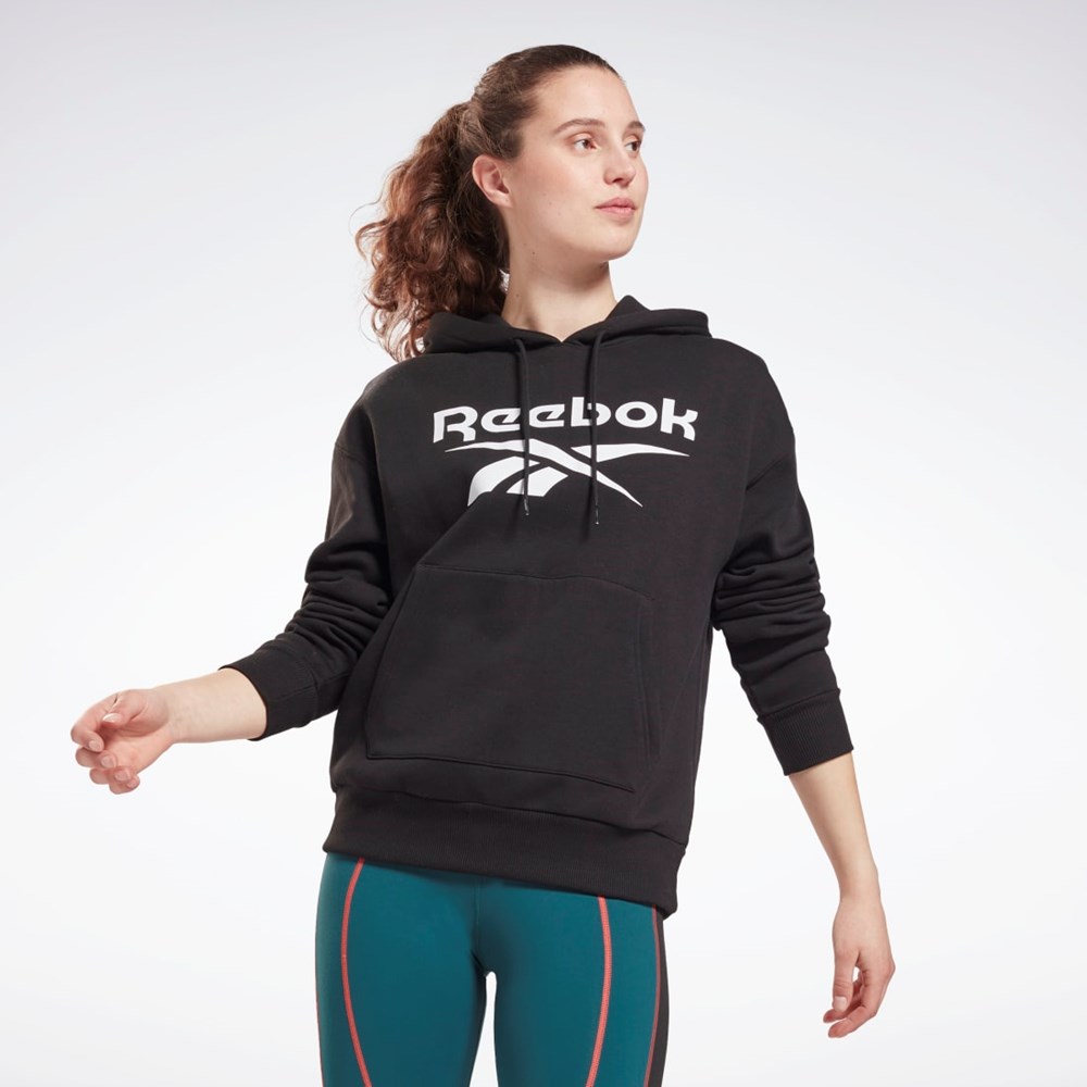 Reebok Reebok Identity Logo Fleece Pullover Hoodie Czarne | RNGW-74086