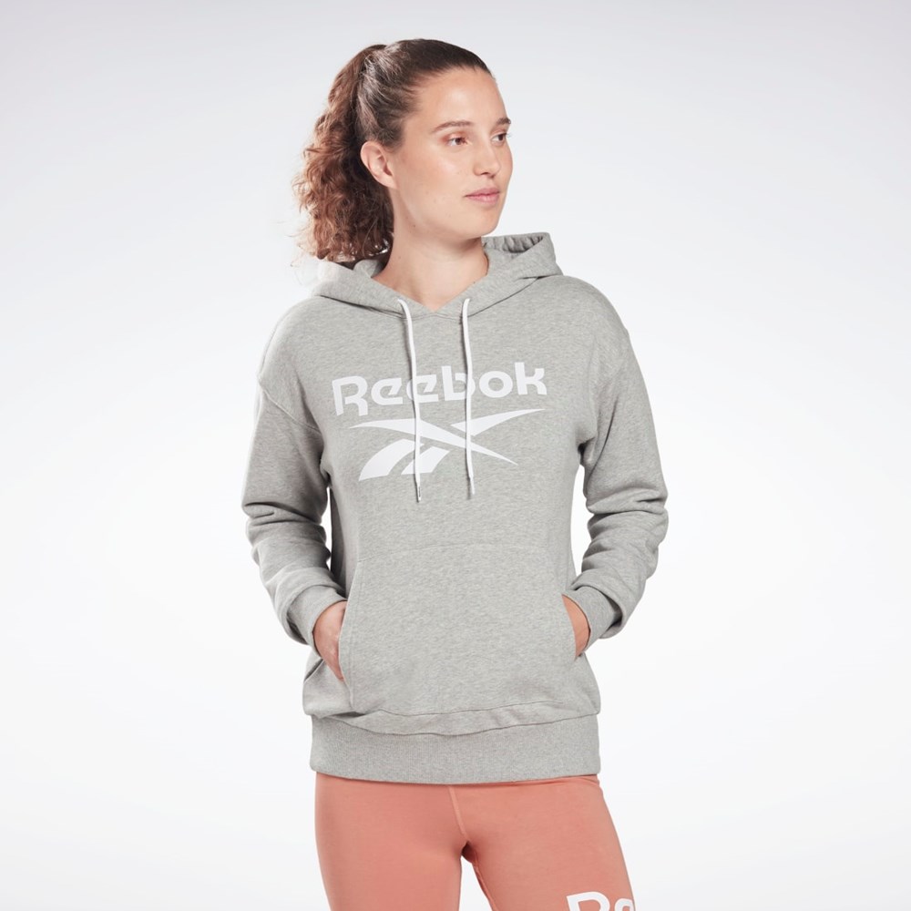 Reebok Reebok Identity Logo French Terry Hoodie Szare Białe Białe | MRDO-67532