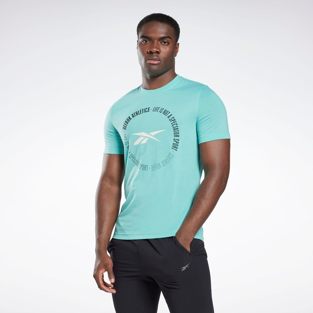 Reebok Reebok Life Is Not a Spectator Sportowe Grafiką T-Shirt Semi Classic Teal | TWZL-59423