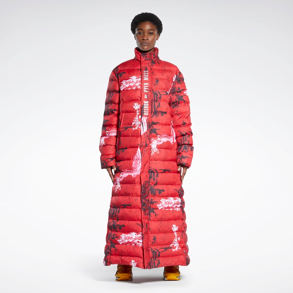 Reebok Reebok by Pyer Moss Long Watowany Coat Czerwone | QOAX-15327