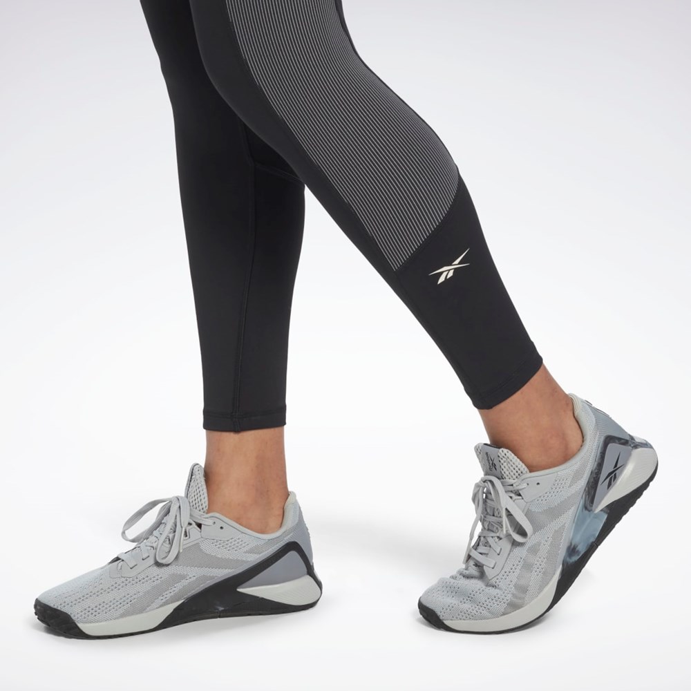 Reebok Rib High-Rise Leggings Czarne | WRKB-01628