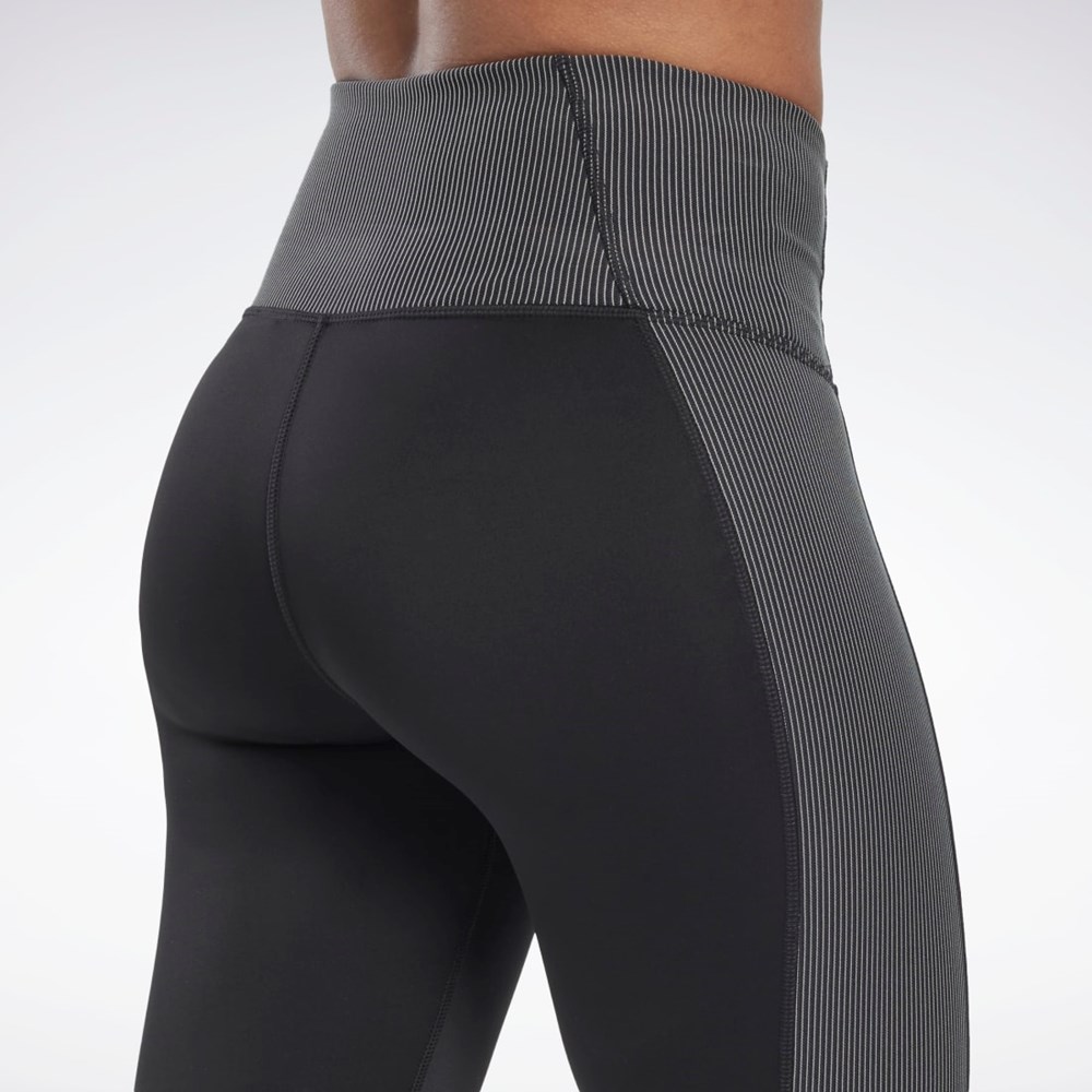 Reebok Rib High-Rise Leggings Czarne | WRKB-01628