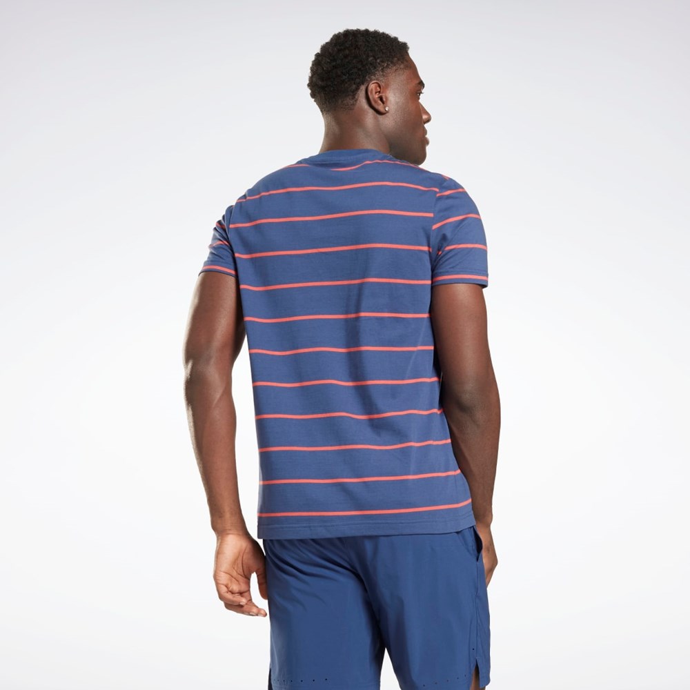 Reebok Stripe T-Shirt Niebieskie | ROEC-68457