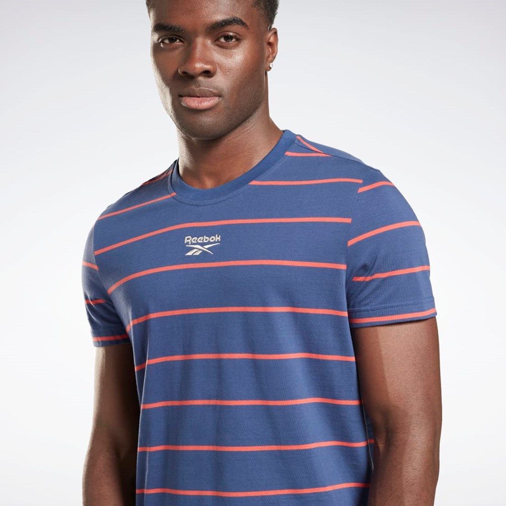 Reebok Stripe T-Shirt Niebieskie | ROEC-68457