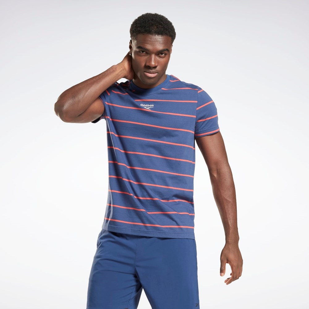 Reebok Stripe T-Shirt Niebieskie | ROEC-68457