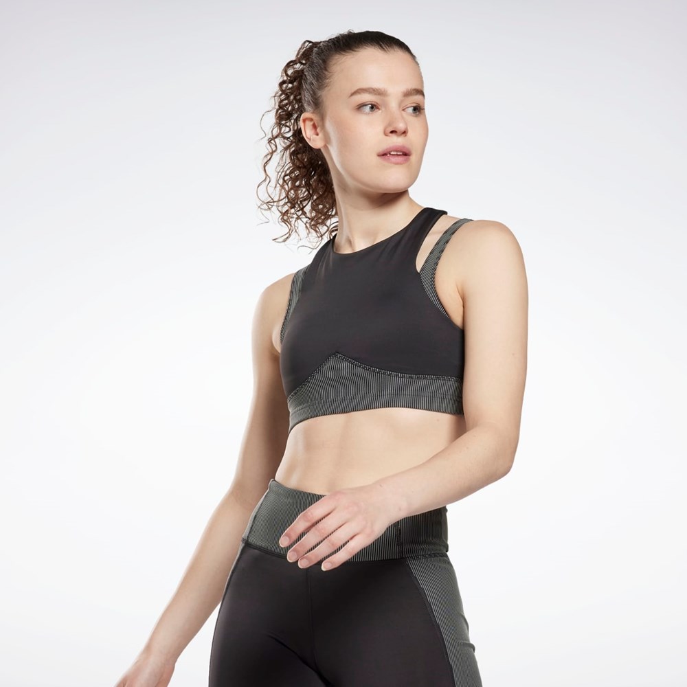 Reebok Studio Layered Bra Top Czarne | ZWAU-15230