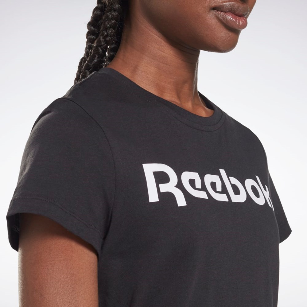 Reebok Treningowe Essentials Grafiką Tee Czarne Białe | UILG-83094