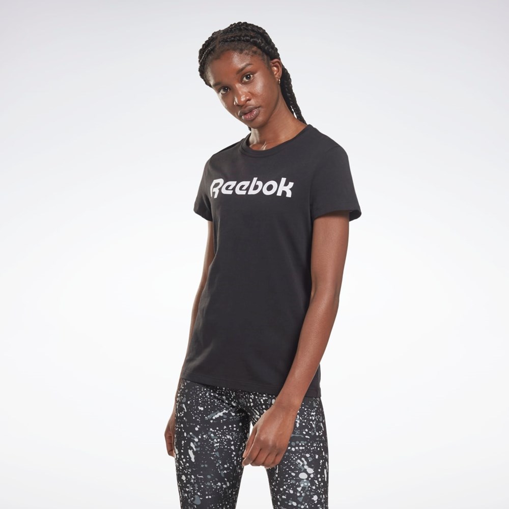 Reebok Treningowe Essentials Grafiką Tee Czarne Białe | UILG-83094