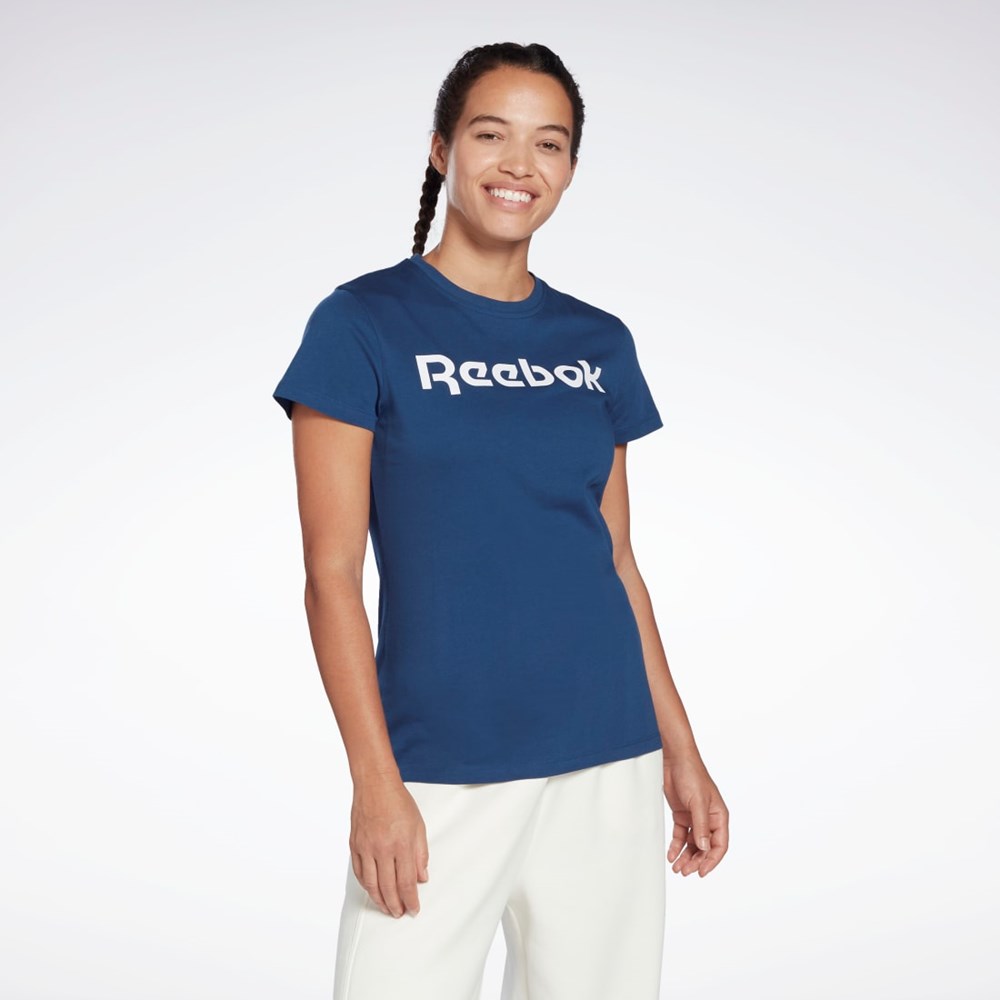 Reebok Treningowe Essentials Grafiką Tee Niebieskie | VBCY-17695