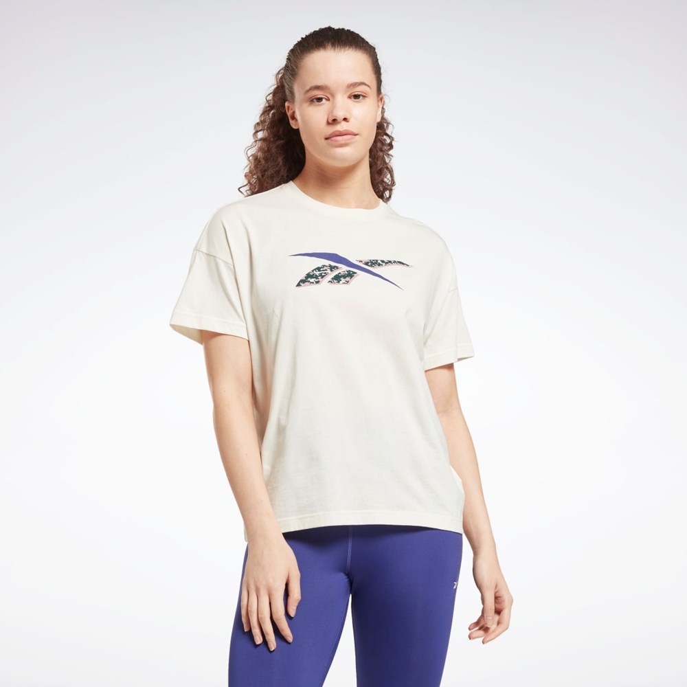 Reebok Treningowe Essentials Modern Safari Grafiką Tee Białe | ZVMA-74653