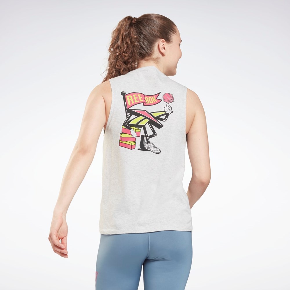 Reebok Treningowe Essentials Muscle Grafiką Tank Top Głęboka Szare | PVDR-43819