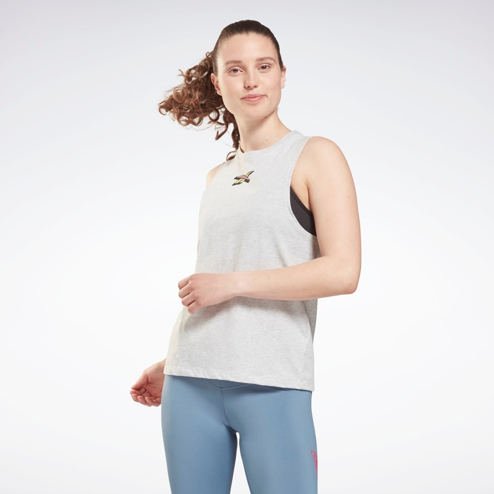 Reebok Treningowe Essentials Muscle Grafiką Tank Top Głęboka Szare | PVDR-43819