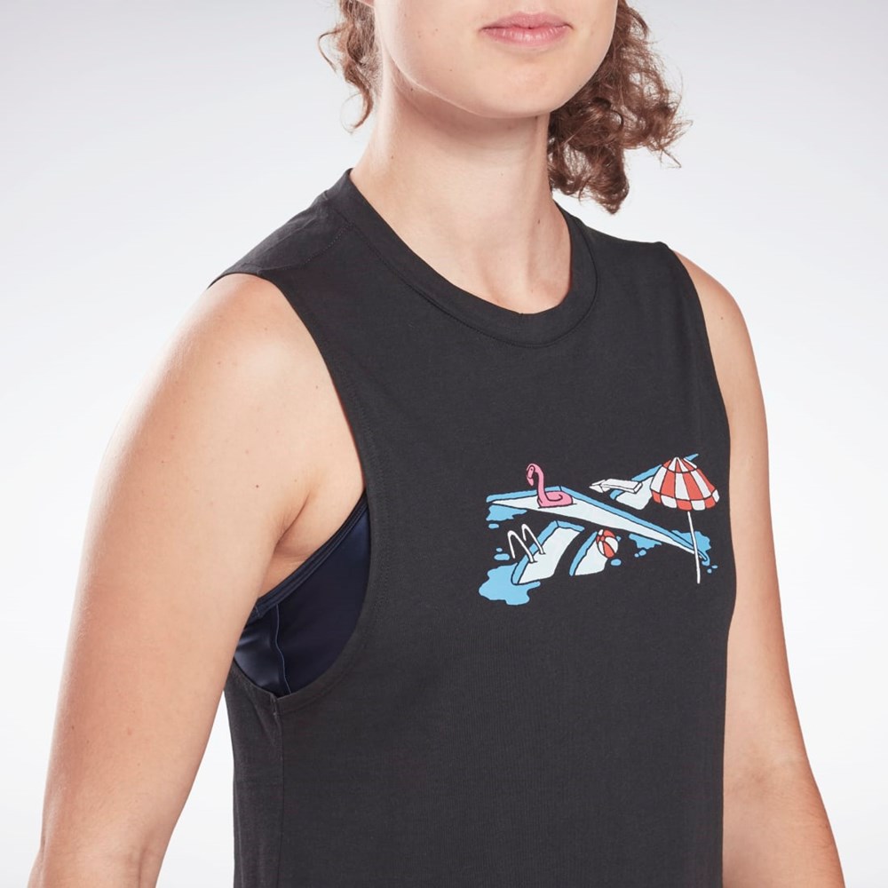 Reebok Treningowe Essentials Muscle Tank Top Czarne | ZHJE-92154