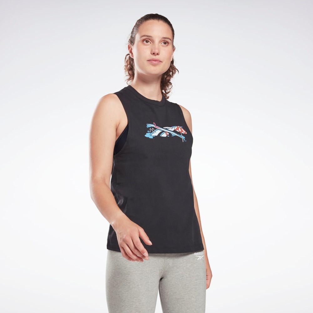 Reebok Treningowe Essentials Muscle Tank Top Czarne | ZHJE-92154