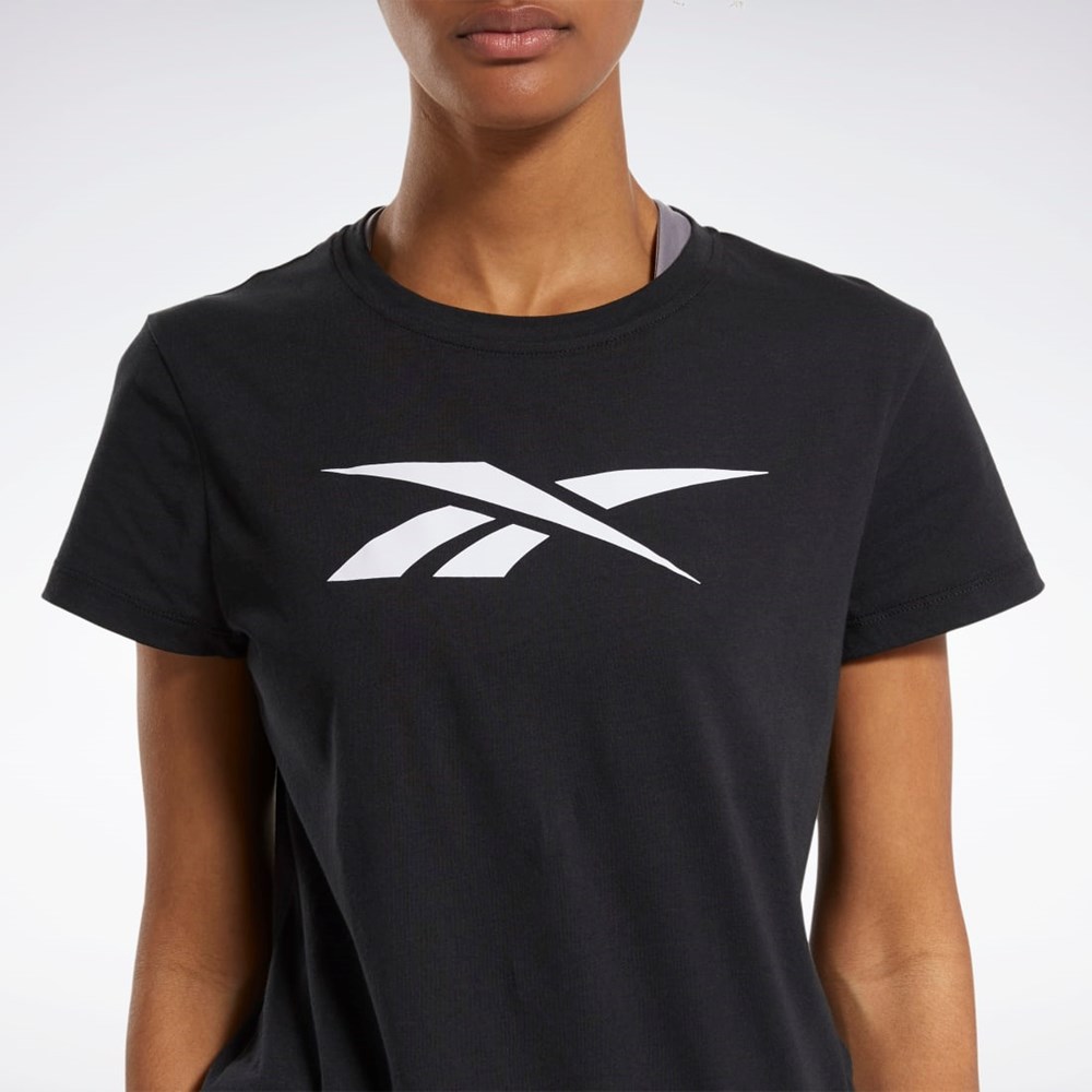 Reebok Treningowe Essentials Vector Grafiką Tee Czarne | ISPA-91547