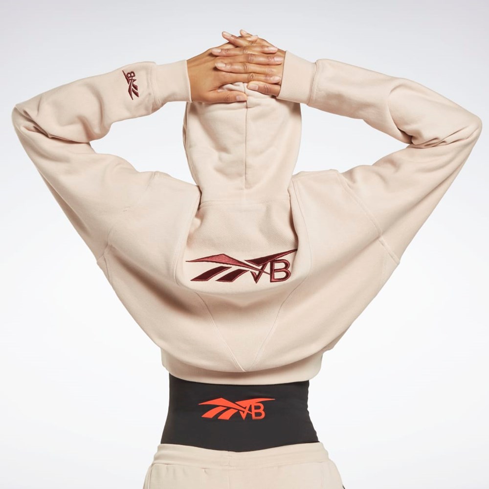 Reebok Victoria Beckham Crop Logo Hoodie Soft Ecru | KMBG-37218