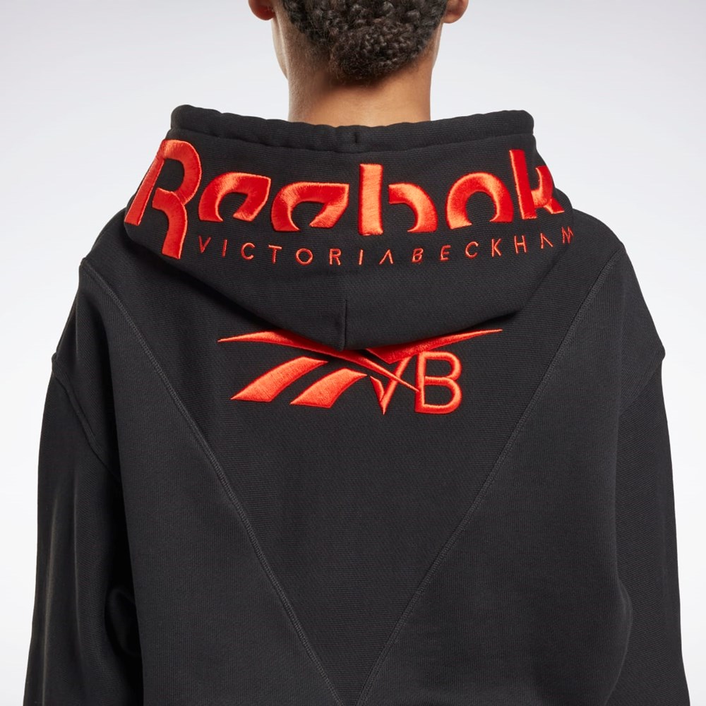 Reebok Victoria Beckham Crop Logo Hoodie Czarne | NMLO-90284