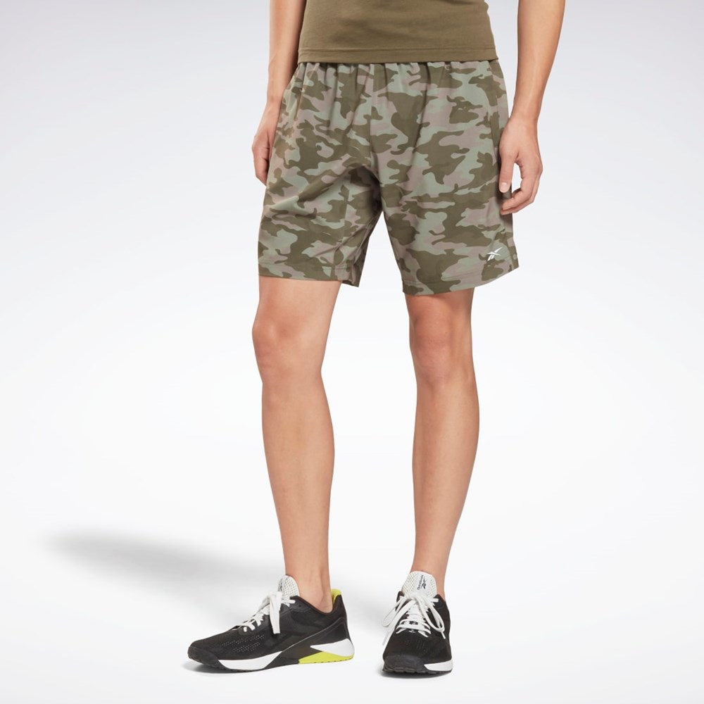 Reebok Workout Ready Camo Grafiką Shorts Zielone | KJAX-30129